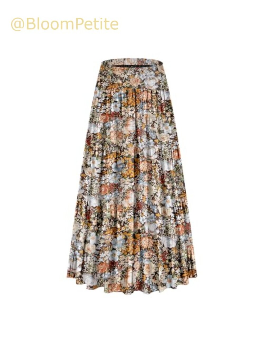Womens Chiffon High Waist Tiered Pleated Floral Maxi Skirt A-Line Boho
